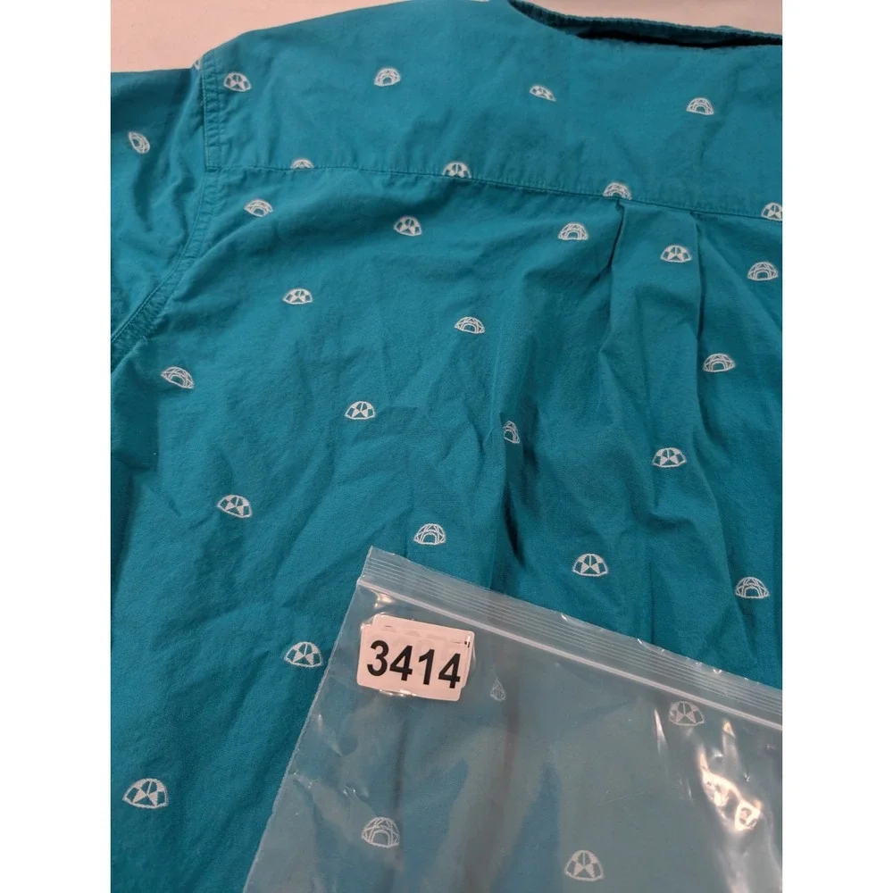 The North Face Button Up Shirt Mens XL Teal Blue AOP Geometric Short Sleeve